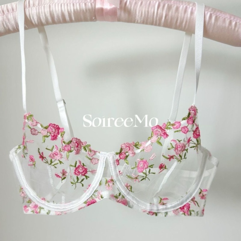 Sheer Mesh Bra - Zarif Fransız Dantel Sutyen Seti Kadın